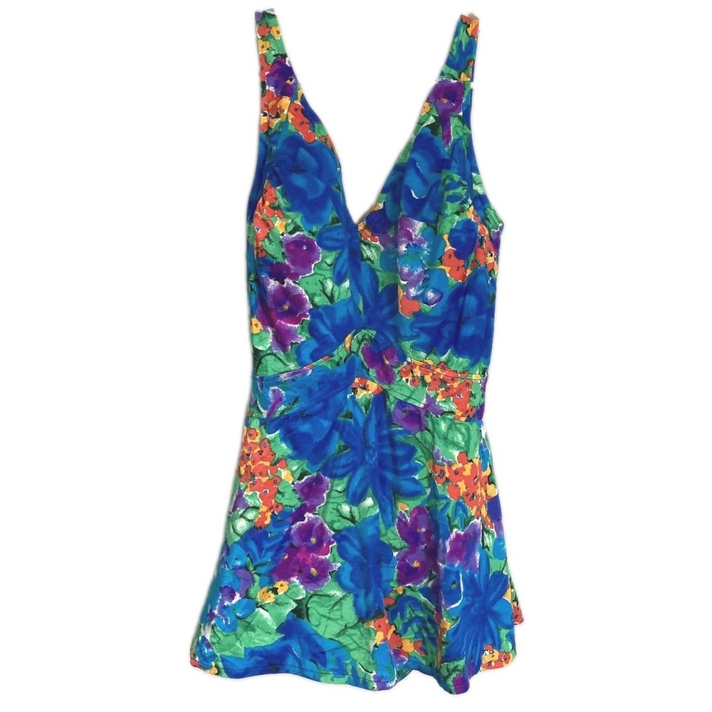 Roxanne One Piece Swimsuit Women See Dimensions Blue Tropical Floral Bra Sized